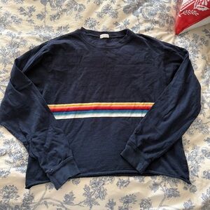 Brandy Melville Navy Long Sleeve Tee with Rainbow Stripe